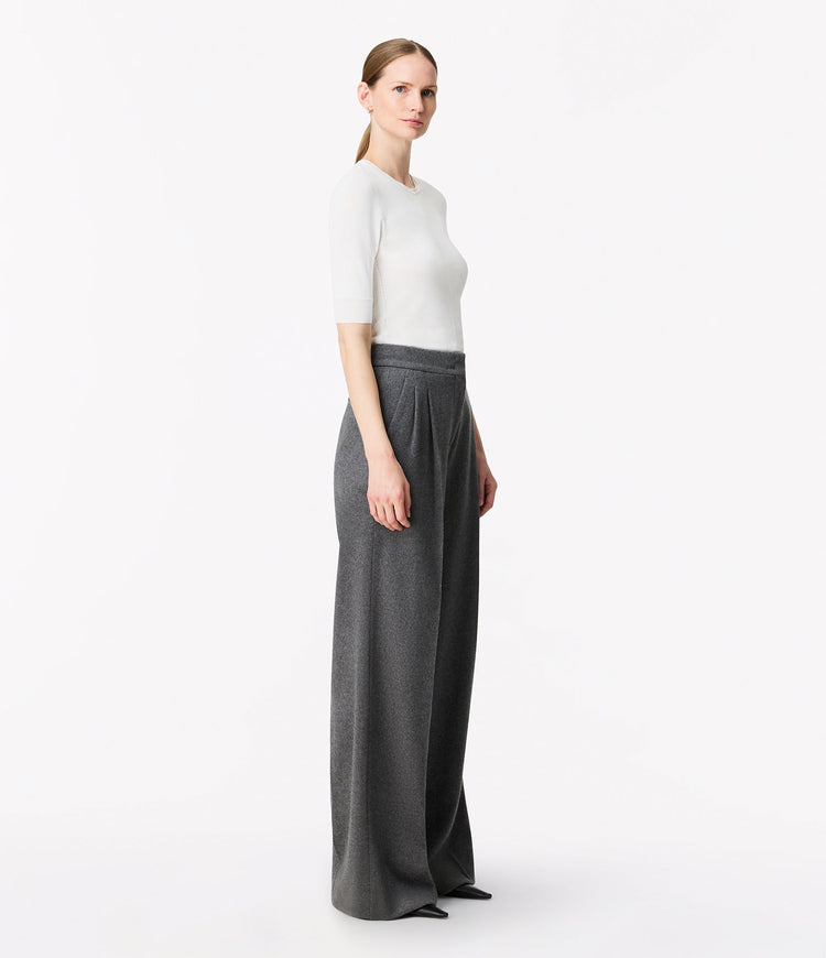 Cashmere Pleated Trouser in Medium Melange Grey