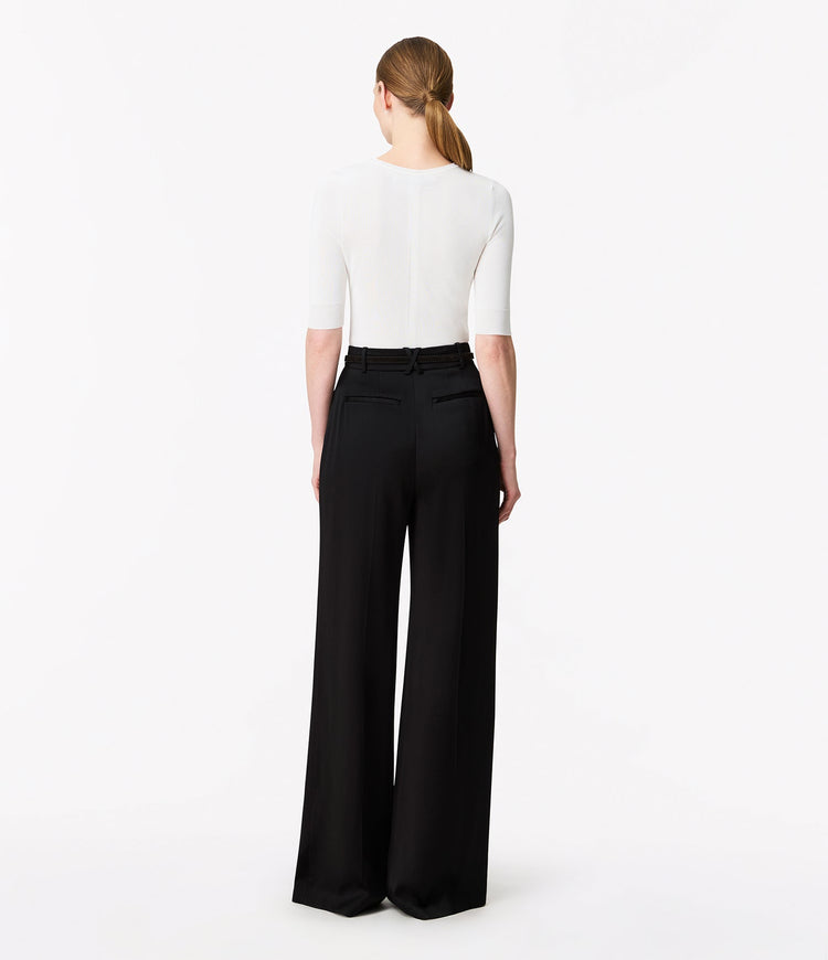 Satin Pleated Trouser in Black
