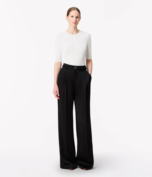 Satin Pleated Trouser in Black