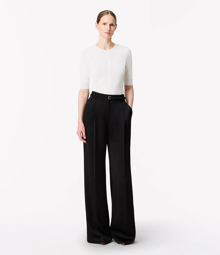 Satin Pleated Trouser in Black