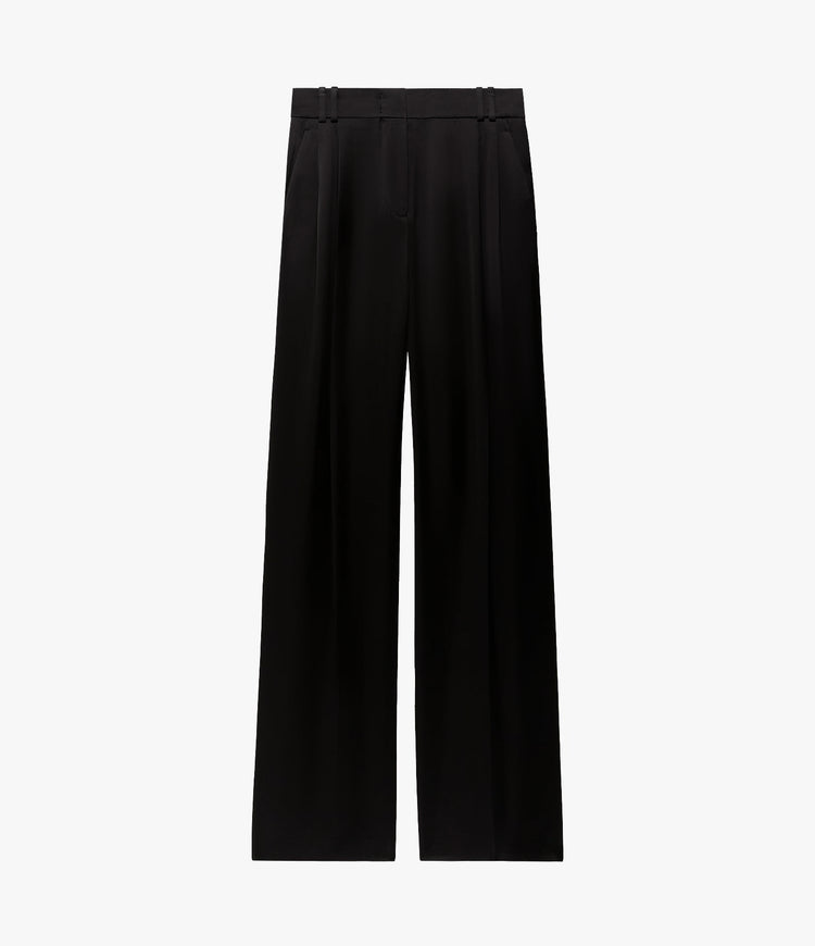 Satin Pleated Trouser in Black