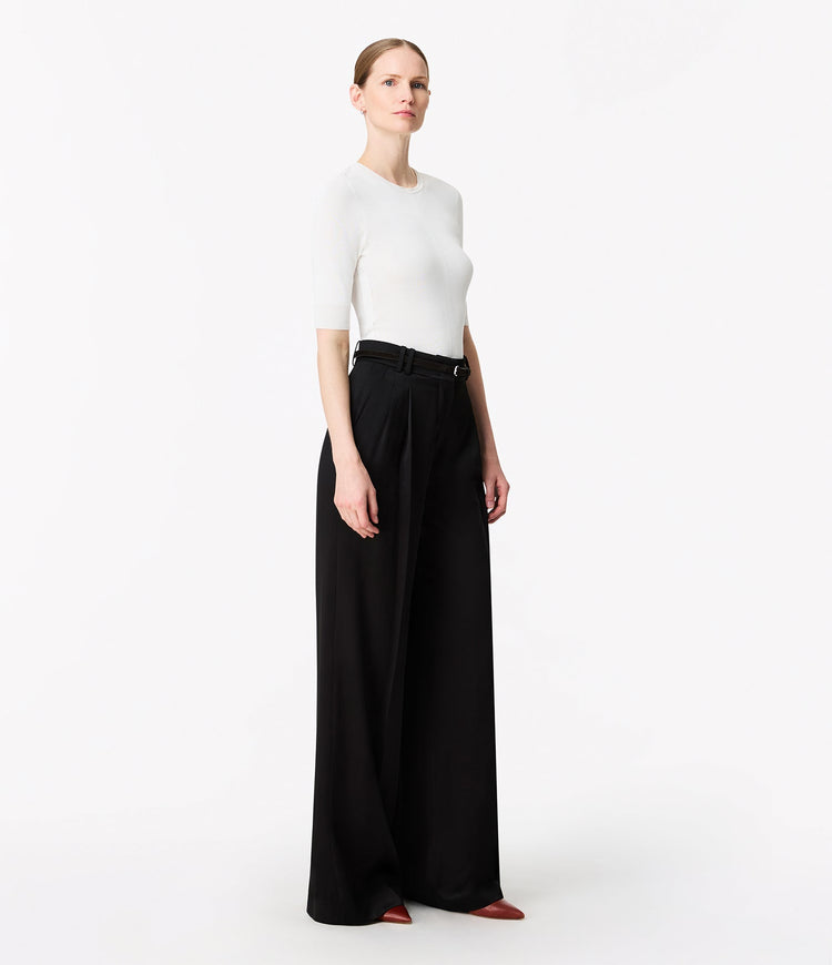 Satin Pleated Trouser in Black
