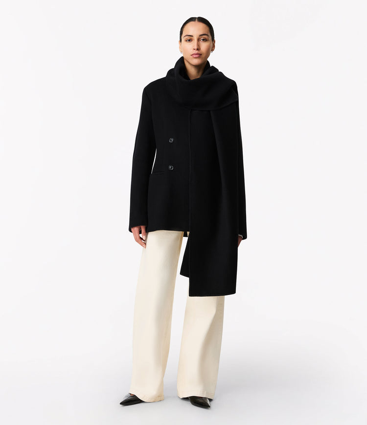Short Scarf Coat in Black