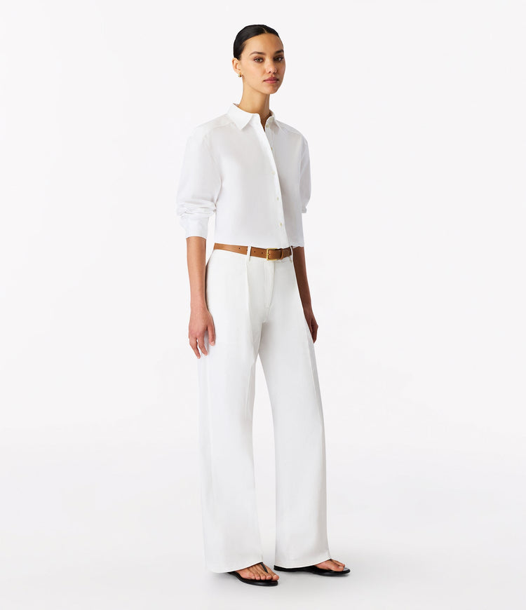 Pleat Back Poplin Shirt in White
