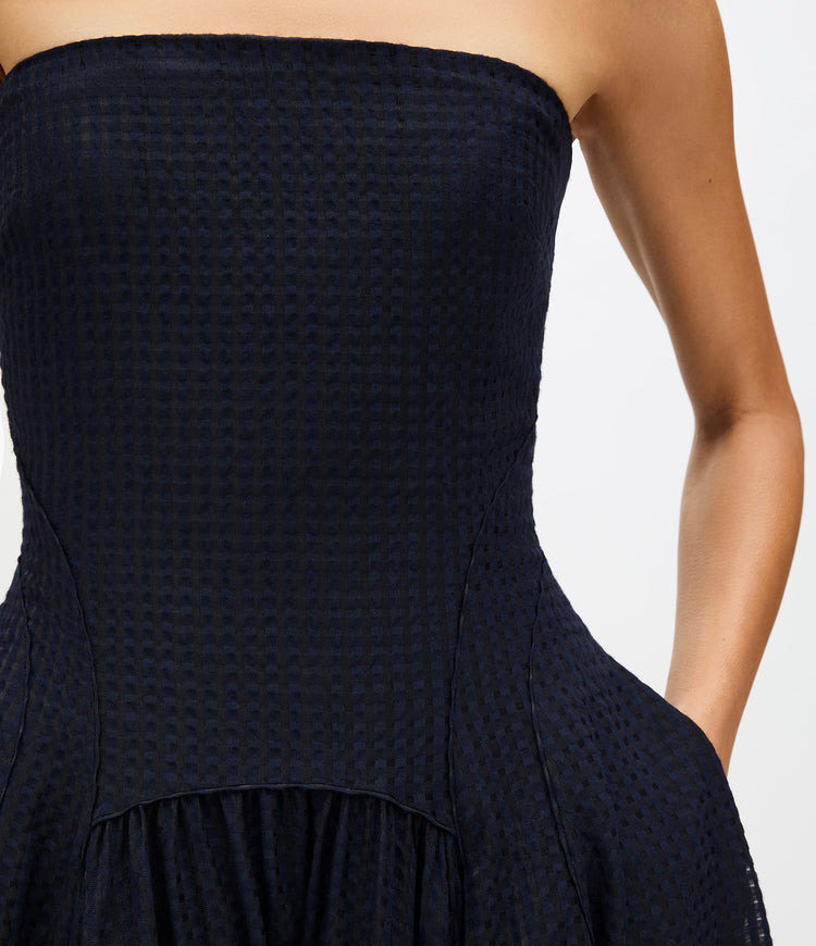 Full Skirt Gingham Dress in Black