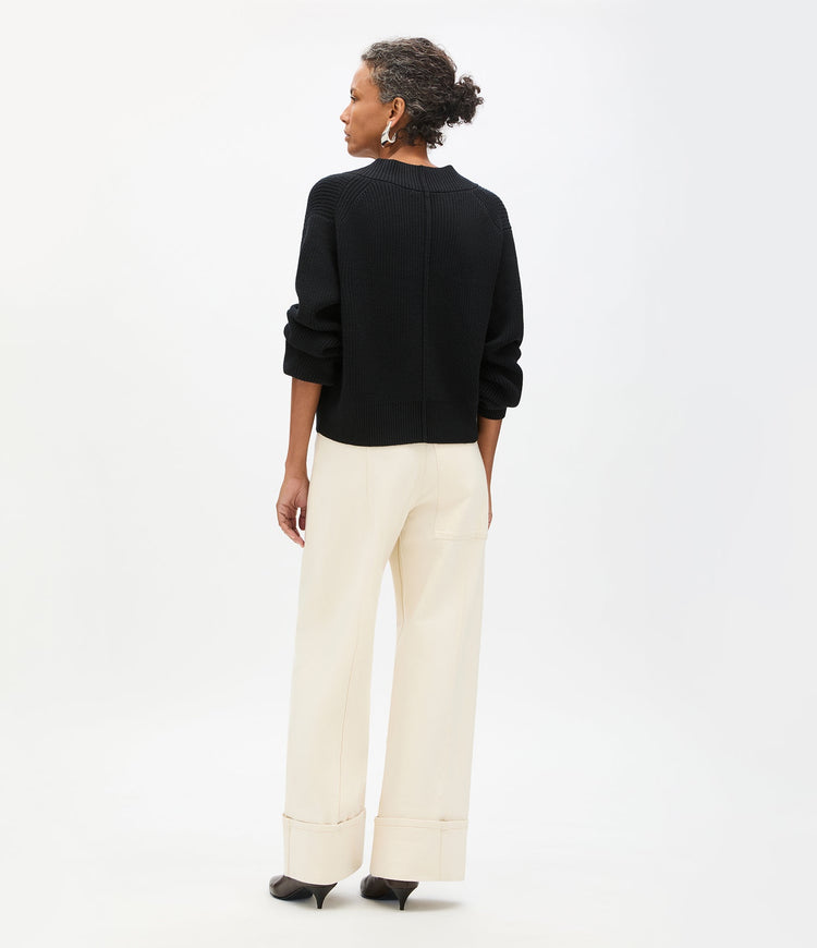 Rib Cropped Cardigan in Black
