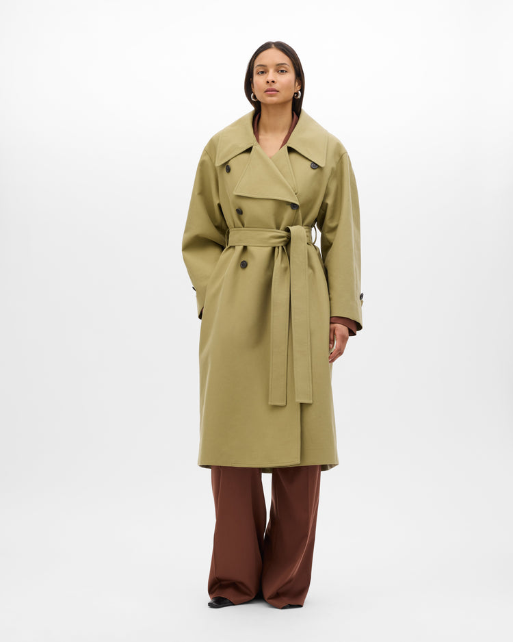 Double Face Trench in Olive