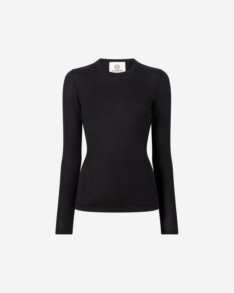The Long-Sleeve Shirt in Cashmere and Silk in Black