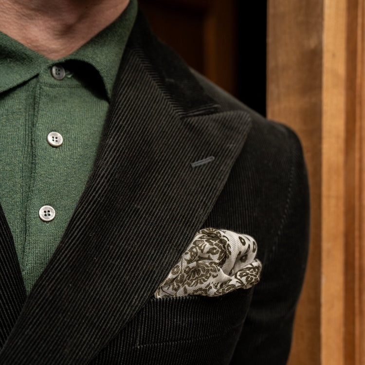 Cashmere and Silk Provence Geometric Pocket Square in Khaki
