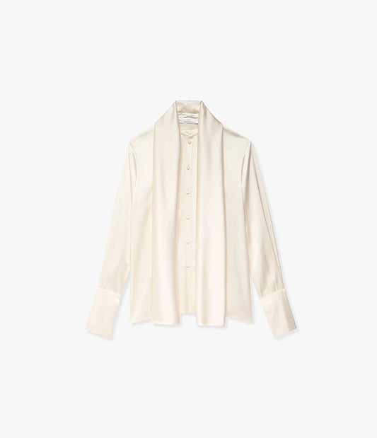 Band Collar Blouse with Scarf in Cream