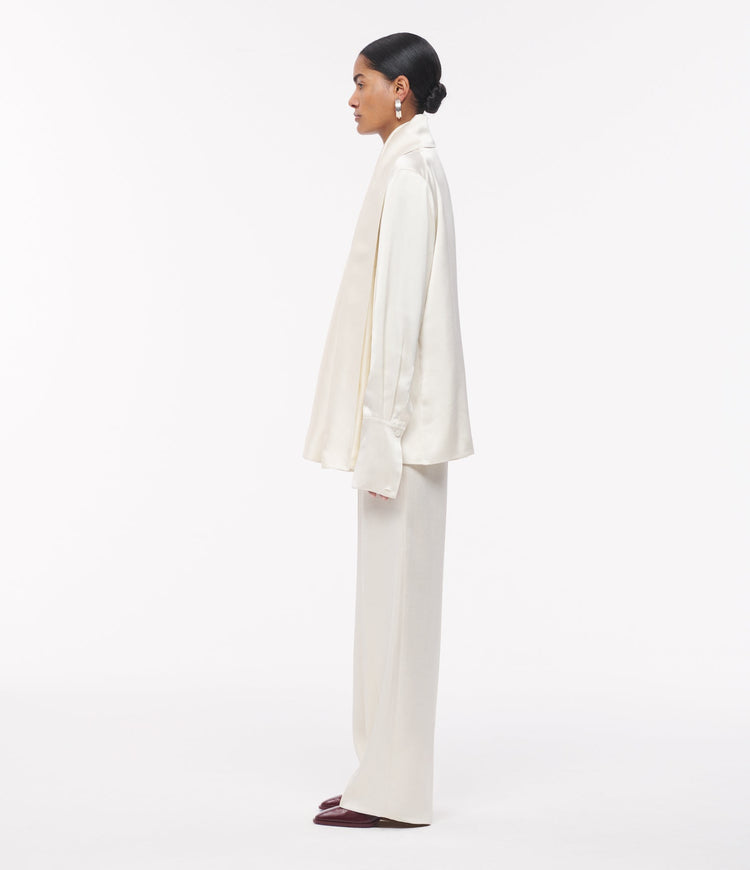 Band Collar Blouse with Scarf in Cream