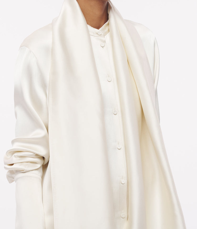 Band Collar Blouse with Scarf in Cream