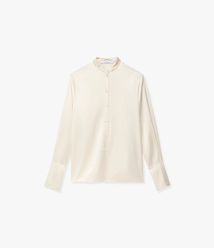Band Collar Blouse with Scarf in Cream