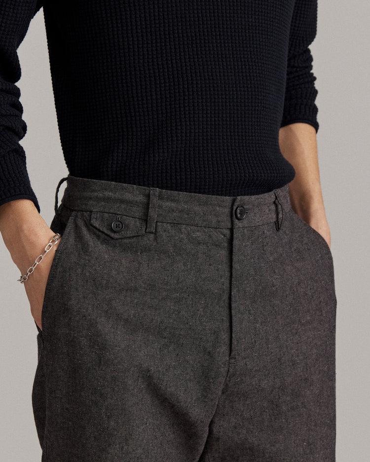 Chambray Flat Front Pant in Charcoal
