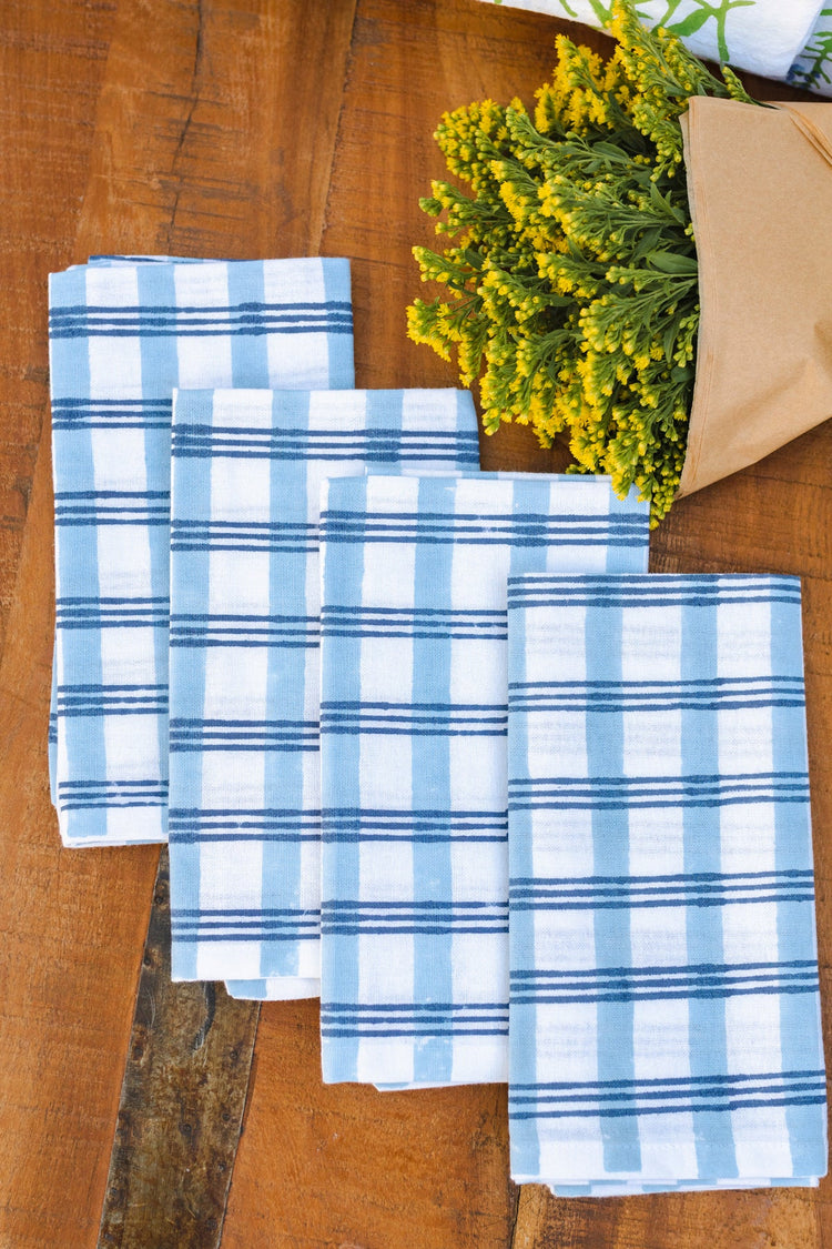 Dinner Napkins (Set of Four) in Plaid, Navy & Uniform Blue