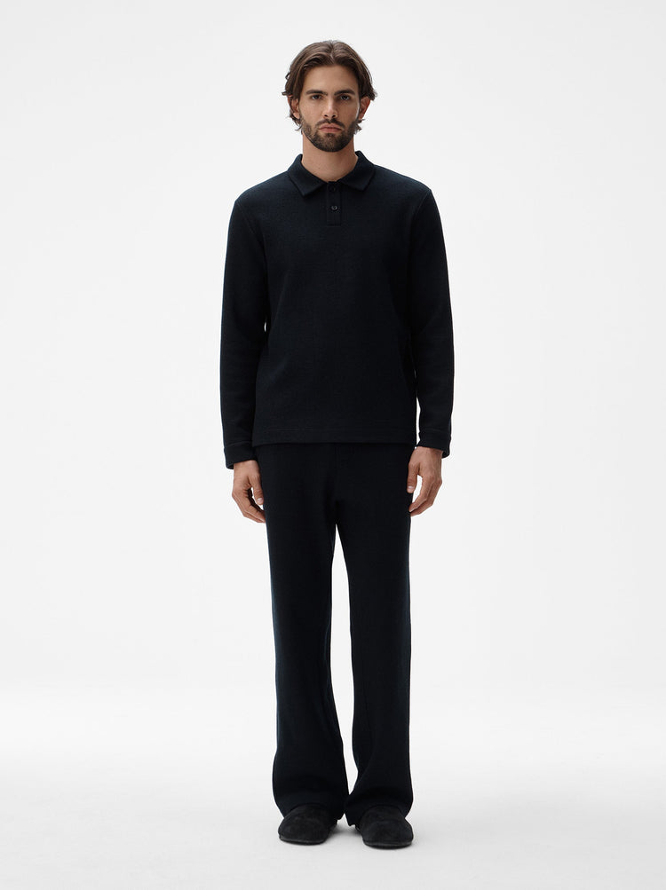 Cashmere Wool Long Sleeve Polo