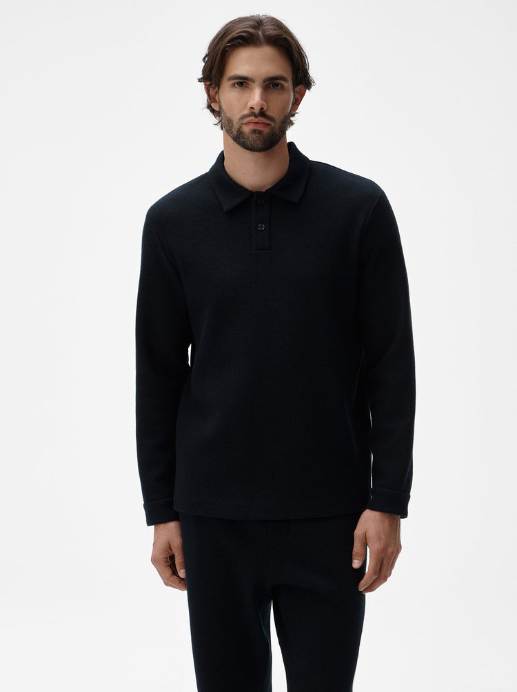 Cashmere Wool Long Sleeve Polo