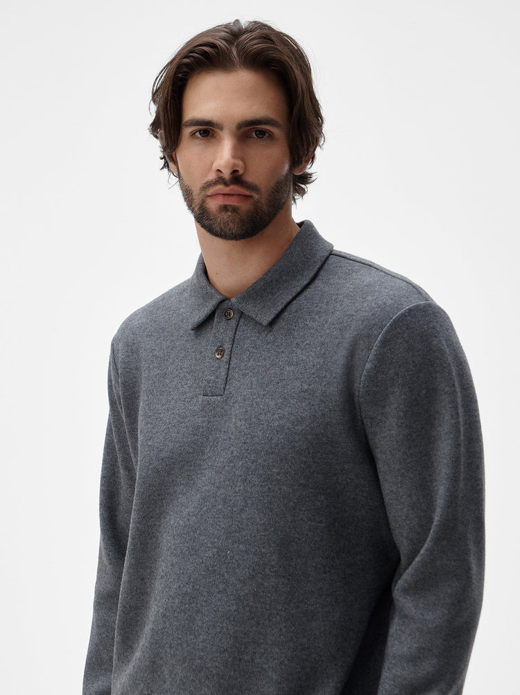 Cashmere Wool Long Sleeve Polo