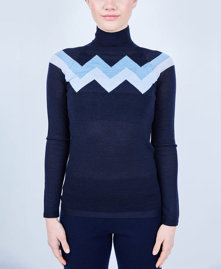 Chevron Merino Mock Neck Sweater