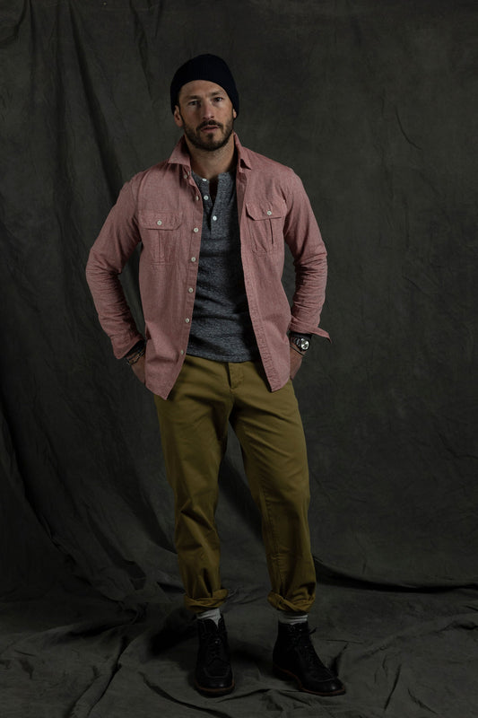 Quinn Chambray Workshirt in Washed Red