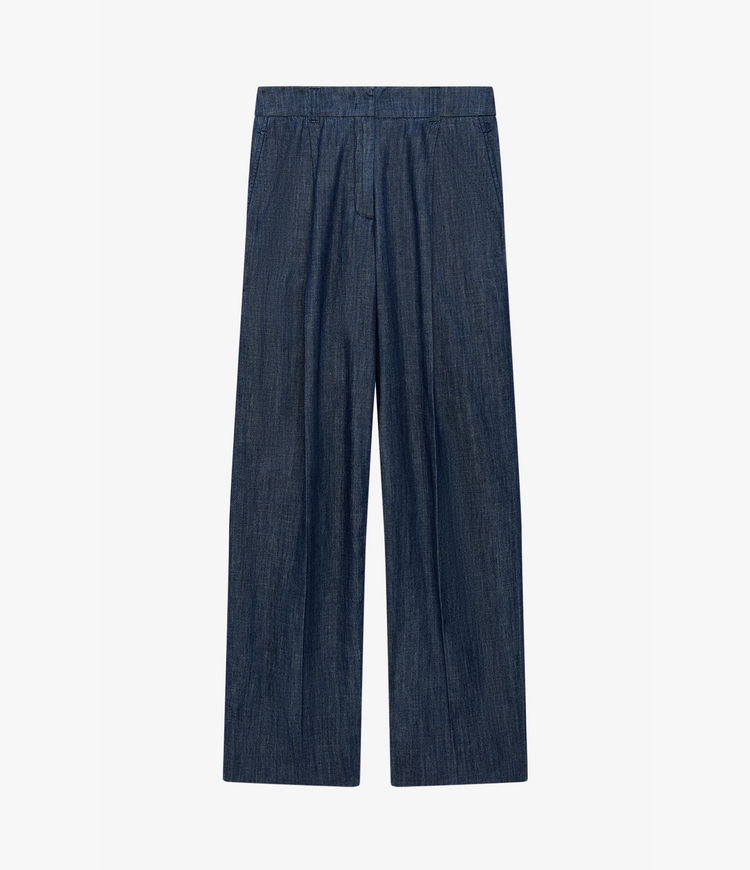 Chambray Relaxed Wide Leg Pant in Dark Blue