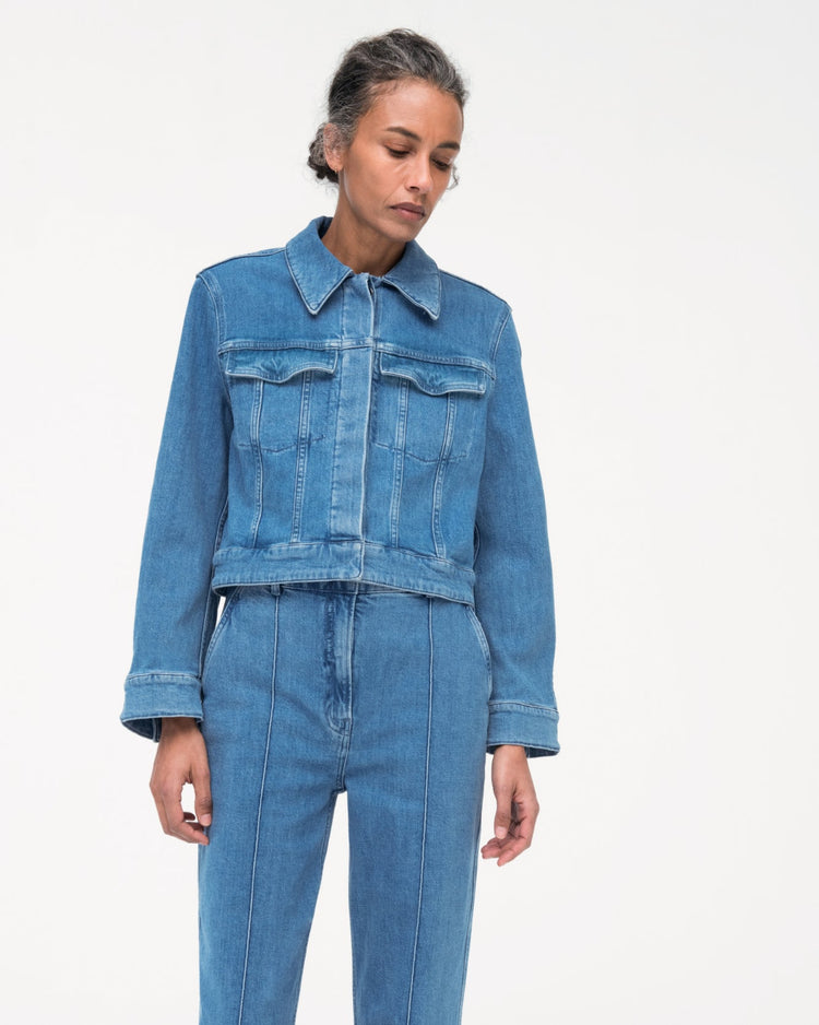 Cropped Denim Jacket in Dark Wash