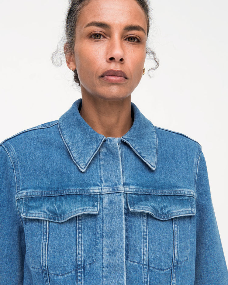 Cropped Denim Jacket in Dark Wash