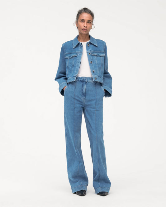 Cropped Denim Jacket in Dark Wash