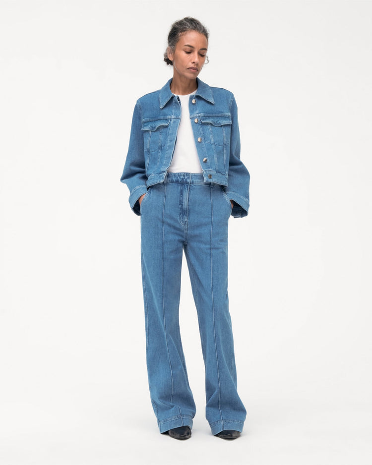 Cropped Denim Jacket in Dark Wash