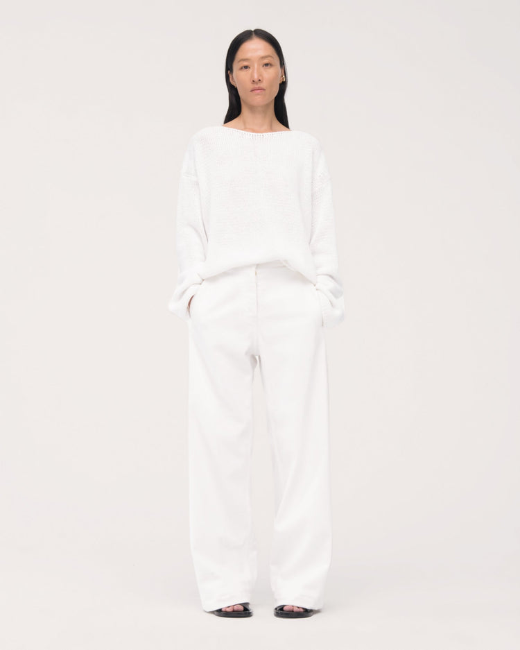 Draped Knit Sweater in White