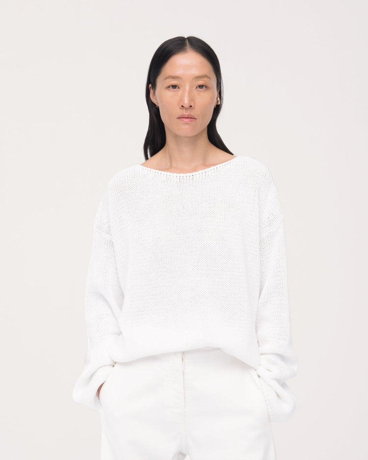Draped Knit Sweater in White