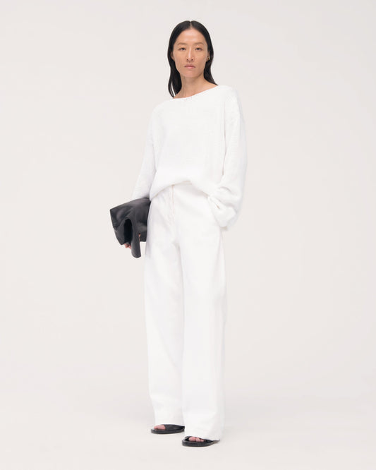Draped Knit Sweater in White