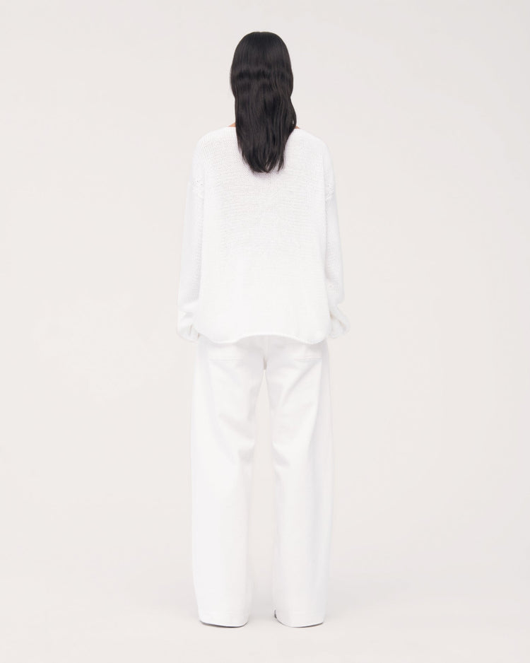 Draped Knit Sweater in White
