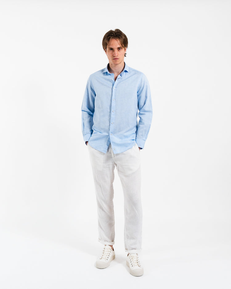 Classic Light-Blue Linen-Blend Shirt