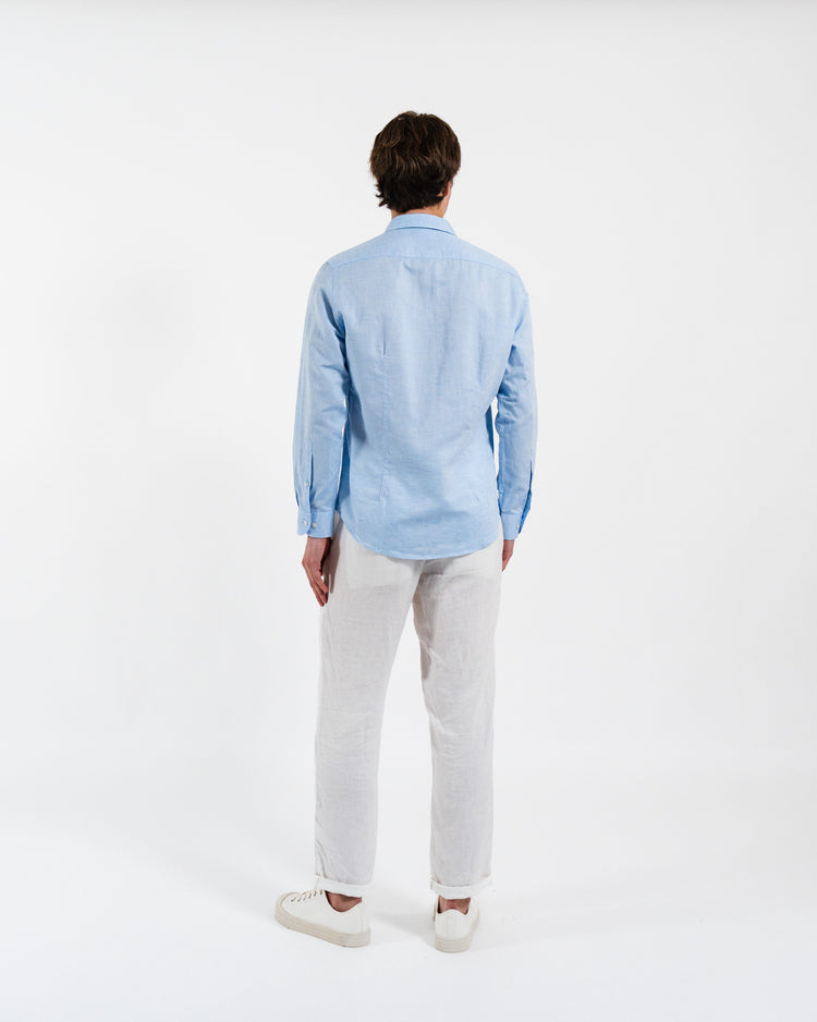 Classic Light-Blue Linen-Blend Shirt