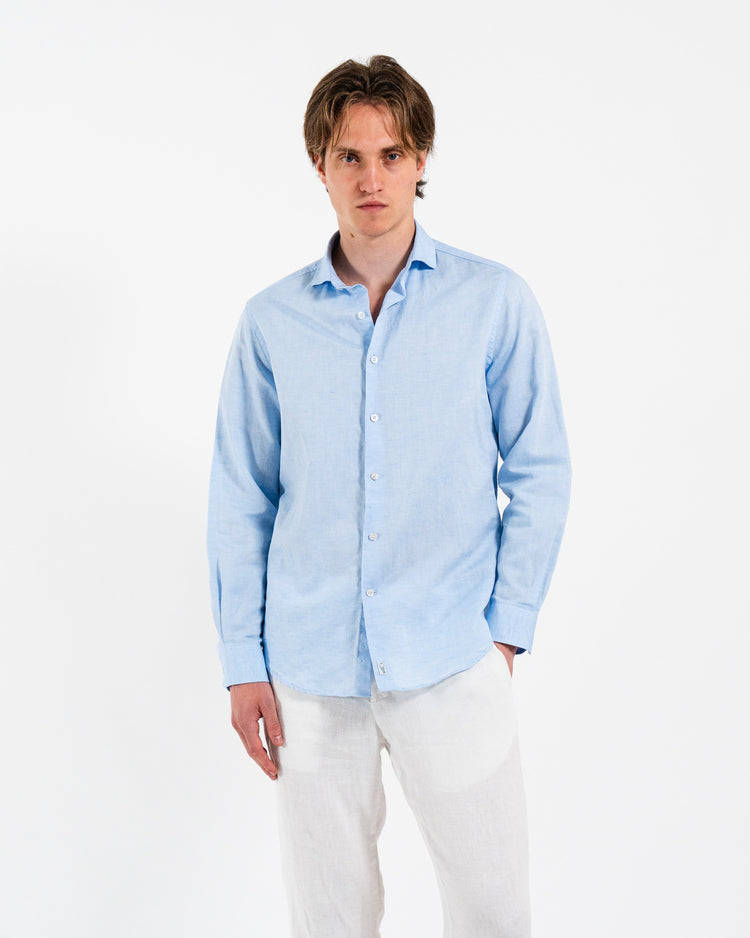 Classic Light-Blue Linen-Blend Shirt