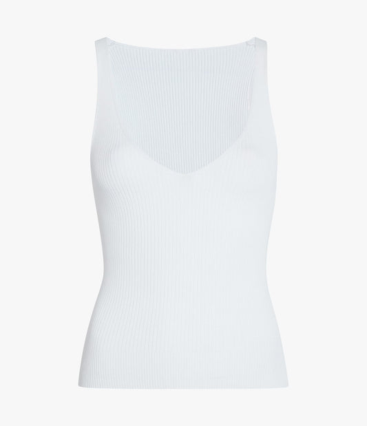 Deep V Tank Knit in White