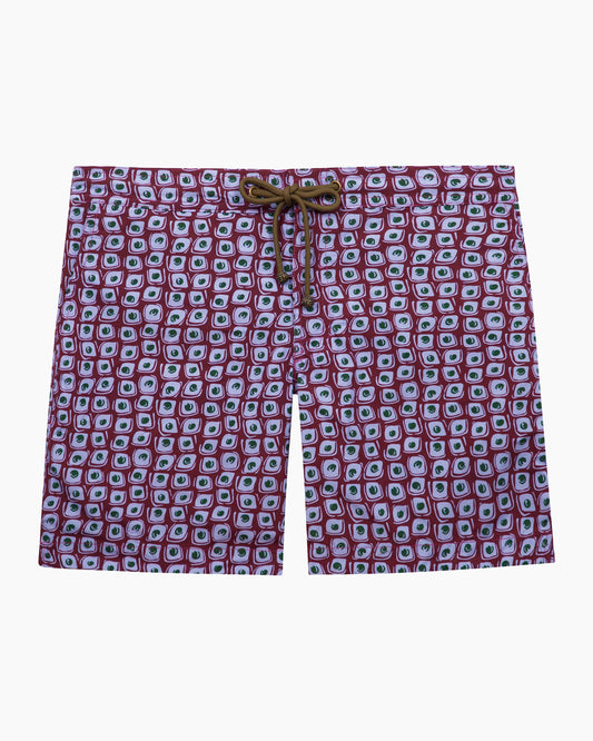 Dotted Checks Swim Shorts - Burgundy