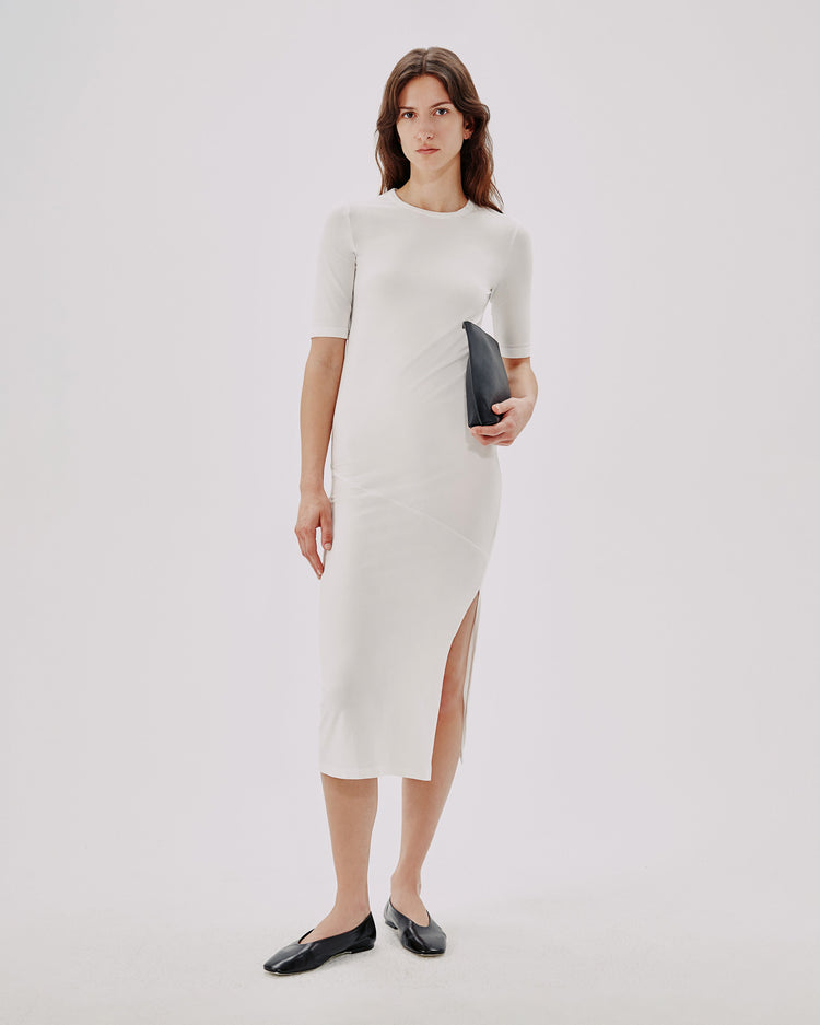 Elbow Sleeve Dress in White