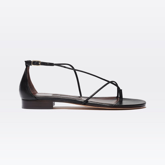 String Sandal in Black Nappa