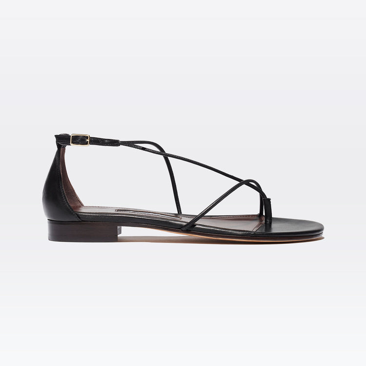 String Sandal in Black Nappa