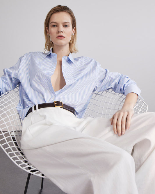 Oversized Men's Shirt in Blue Stripe