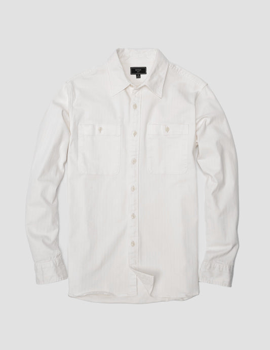 Eaton Garment Dyed Herringbone Shirt in Chalk