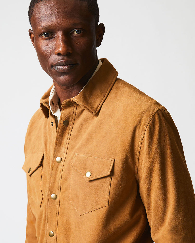 Savoy Suede Workshirt in Camel