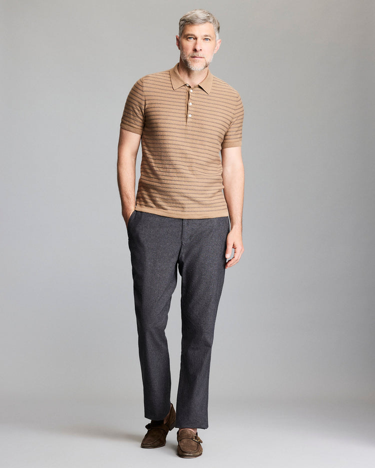 Textured Stripe Sweater Polo in Camel