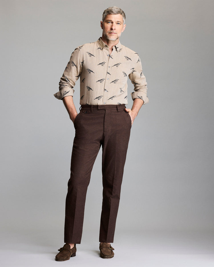 Flannel Flat Front Trouser in Chocolate Heather