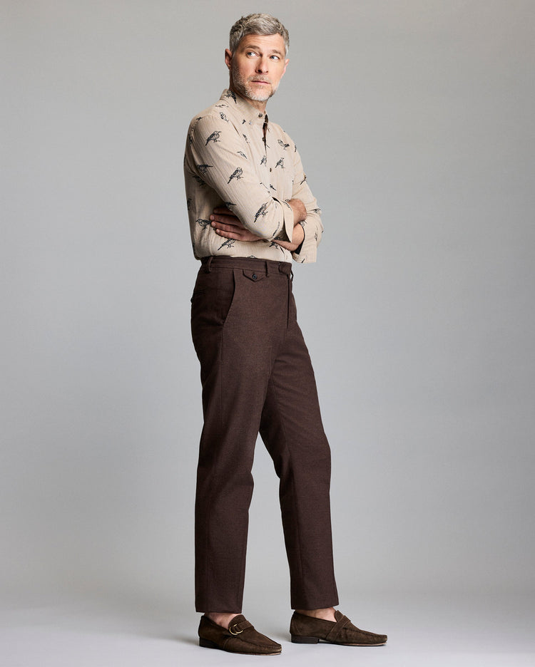 Flannel Flat Front Trouser in Chocolate Heather