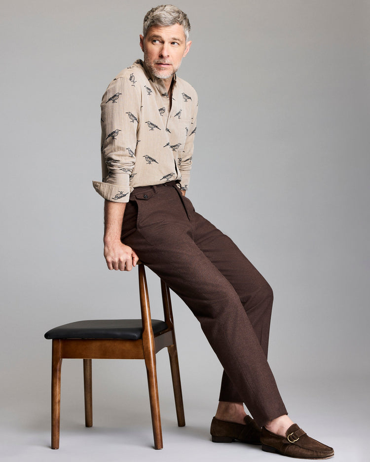 Flannel Flat Front Trouser in Chocolate Heather