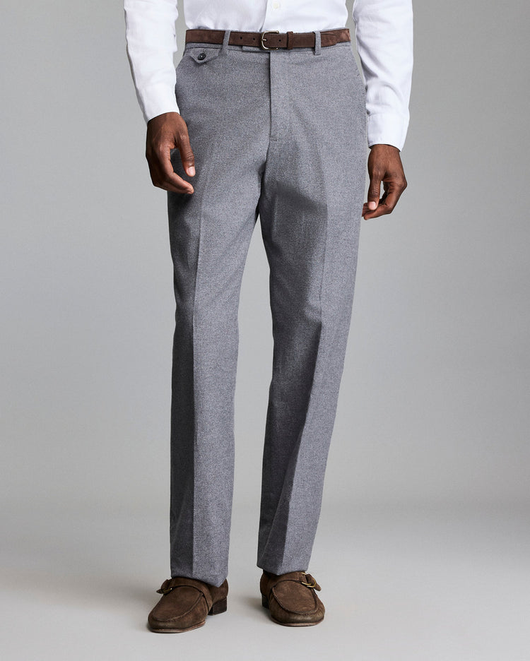 Flannel Flat Front Trouser in Grey Heather