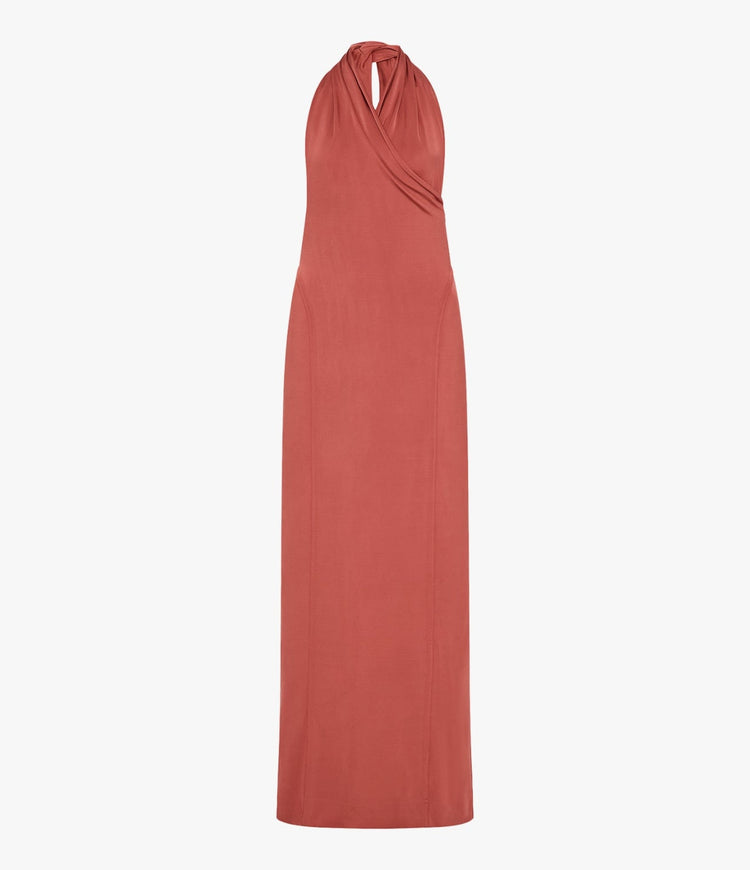 Gathered Halter Dress in Persimmon